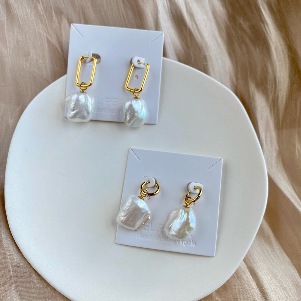 Huge flat fresh water pearl earrings